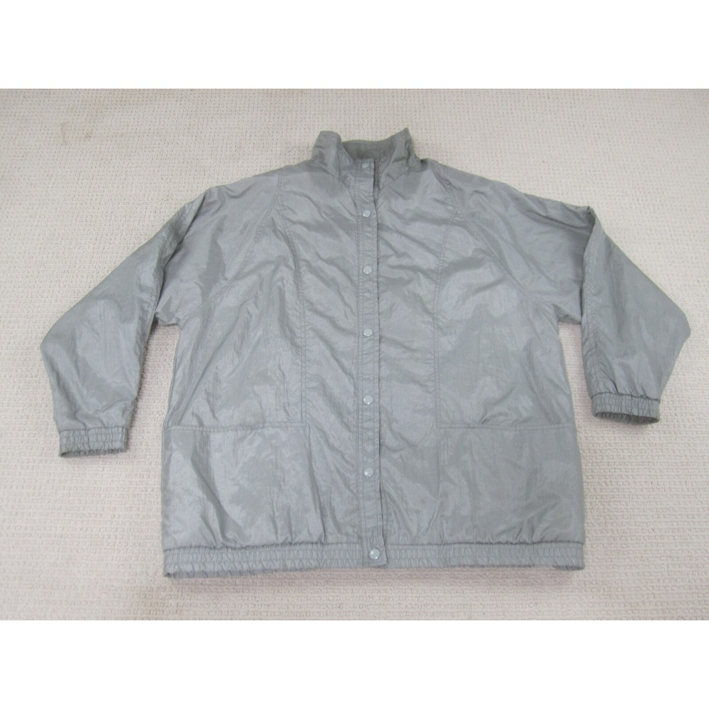 Haband Womens Jacket XL‎ Gray Button Up Windbreaker Nylon Tudor Court